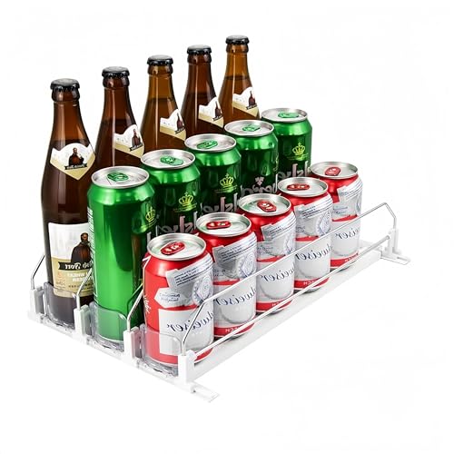 Automatic Can Dispenser for Fridge, Self-Pushing Drink Organizer, Soda Beer Can Organizer for Fridge Pantry, Fridge Organisers Adjustable Width for Storage and Organization (3 Rows)