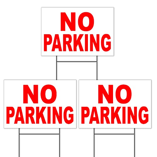 No Parking Sign - No Parking on Grass - No Parking Sign with Stake - Please Do Not Park Sign - Please Do Not Parking Yard Sign - 8x12 in Plastic Parking Sign - Do Not Block Driveway Sign - Set of 3