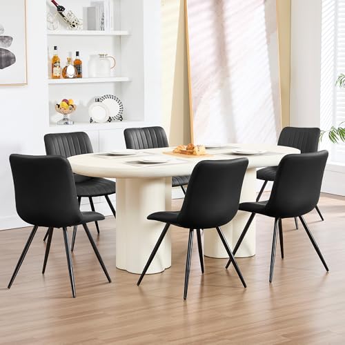 Image of Dining Chairs Set of 6, Modern Dining Chairs with Thick Cushions, Faux Leather Kitchen Chairs with Metal Legs for Dining Living Room (Black)