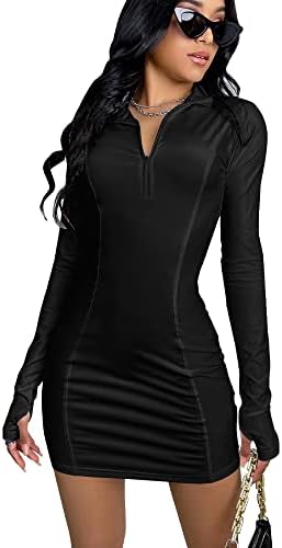 LAXiMU Womens Bodycon Dresses Casual Long Sleeve Sexy Party Club Mini Dress Black