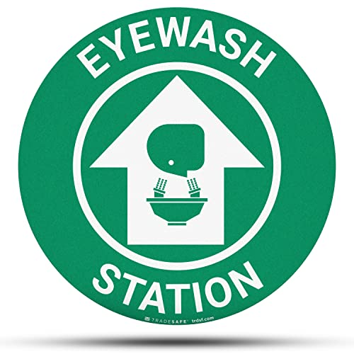 Tradesafe Eye Wash Station Anti-Slip Floor Sticker - Emergency Eyewash Station Sign, Peel And Stick Adhesive Vinyl Sign, Ansi-Compliant, 17” Diameter Round Sticker #TOP28