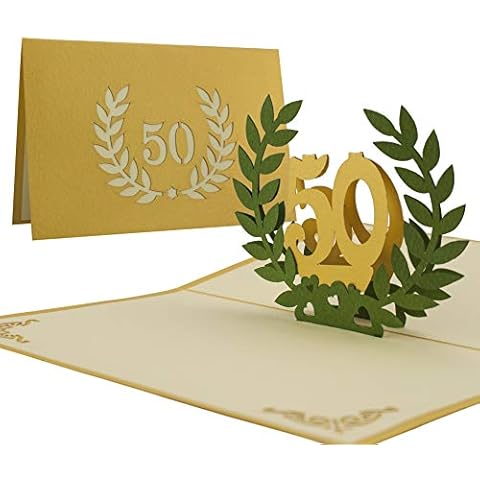 L11 Golden Anniversary Card, 50th Anniversary Card, Invitation, Pop Up, Laser Cut Cover
