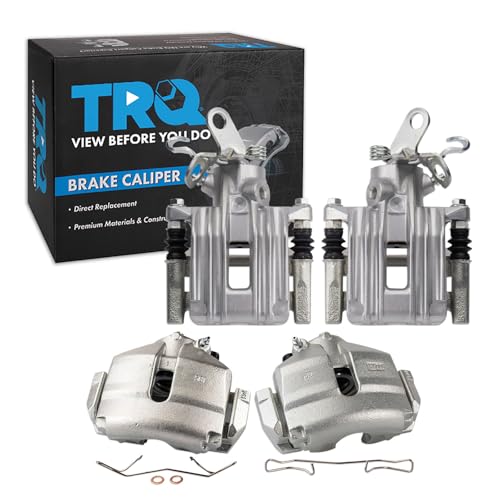 Image of TRQ Front and Rear Brake Caliper Set Zinc Coated Brackets Compatible with 2010 Audi A3 2012-2013 Volkswagen Beetle 2010-2014 Golf 2011-2014 Jetta 2011-2013 GTI