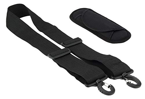Made in USA 2W x 60L Black Poly Web Replacement Shoulder Luggage Travel Bag Strap Plastic Hardware with Removable Shoulder Pad