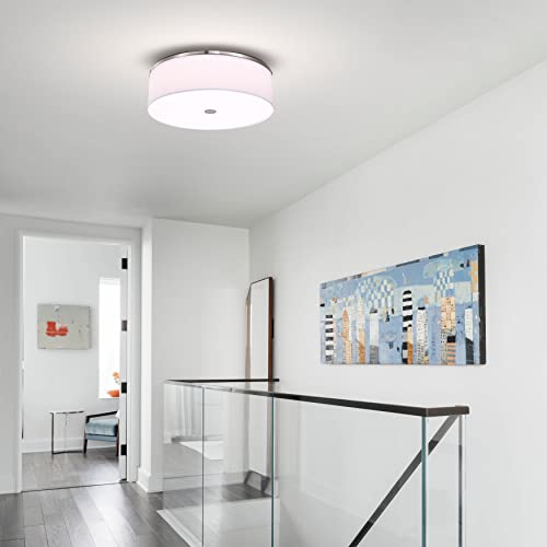 Flush Mount Ceiling Light, Brushed Nickel Drum Linen Fabric Shade, 20 Inch 42 Watts Led 2000 Lumens 3000K-4000K-5000K Switchable 90Cri Dimmable Energy Saving 20" Modern Ceiling Light Fixtures #TOP5