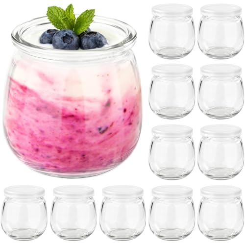 FoiiLiio 200 ml Joghurtgläser mit Deckel,12er Joghurtgläser mit luftdichtem Deckel,Pudding Joghurt Gläser,Durchsichtige Dessertgläser Glas,Mehrzweck dessertgläser für Marmelade,Desserts,Honig