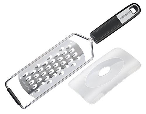 Fackelmann Handreibe grob 30 cm SENSE, Hobel mit Funktionsteil aus Edelstahl, ergonomischem Soft-Touch-Griff, Raspel mit Klingenschutz und Antirutschfläche (Farbe: Silber/Schwarz), Menge:1Stück