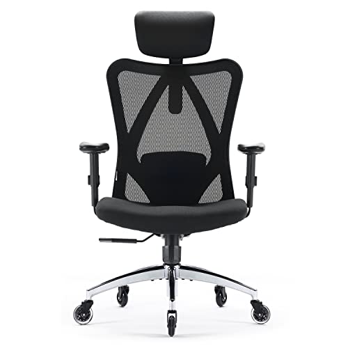 SIHOO M18 Upgraded Wheels Office Chair Ergonomic Desk Chair, Breathable Mesh Design High Back Computer Chair, Adjustable Headrest and Lumbar Support (