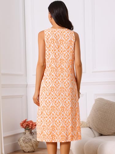Image of Seta T Women's Summer Dresses Beach Casual Sleeveless Sundress Crewneck Print Loose Midi Tank Dress with Pockets
