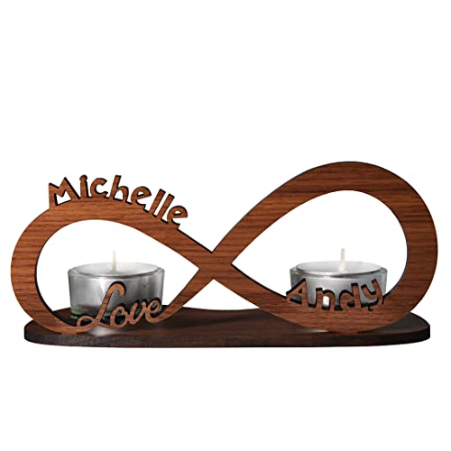 LOOXIS Teelichthalter Unendliche Liebe - Unendlichkeitszeichen mit Namensgravur - Liebesgeschenk (Premium Vollholz, Echtholzfurnier) Cover