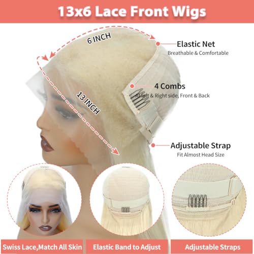 613 Human Hair Wig 13x6 Lace Front HD Frontal Body Wave Blonde Wig for Women Wear and Go Glueless Real Hair 180% Density Brazilian Virgin Hair 20 Inch - Image 2