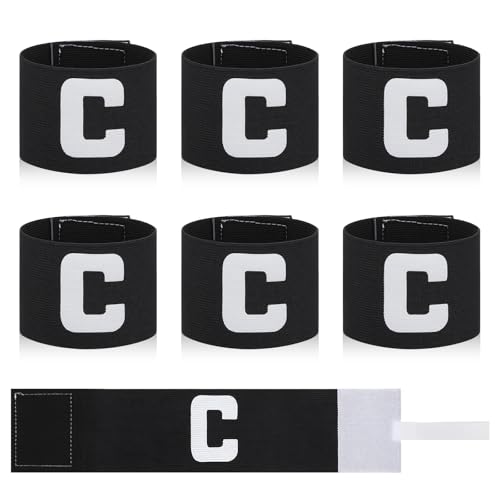 Molain 6 Pack Adjustable Captain Arm Bands, 7x33 CM/2.75x13 in Black Soccer Captain Armband Adjustable Leader Armband Soccer Football Rugby Basketball Leader Armbands for Adult Youth Teams(Black)