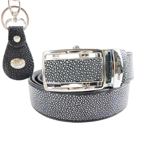 Genuine Stingray Quill Leather Skin Buckle Belts For Men, Real Stingray Shagreen Full Grain Leather Belt Men Wide 1.5