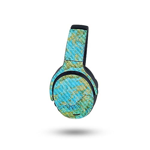 Image of MightySkins Carbon Fiber Skin Compatible with Skullcandy Crusher ANC 2 - Teal Marble | Protective, Durable Textured Carbon Fiber Finish | Easy to Apply