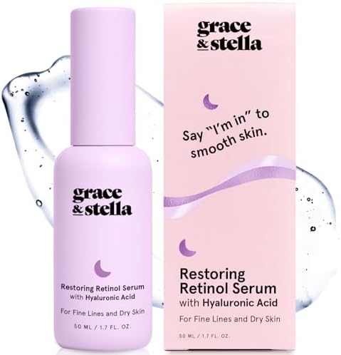 grace & stella Retinol Serum for Face with Hyaluronic Acid (50ml/1.7 fl oz) - Restoring Retinol Hyaluronic Acid Serum for Face to Reduce Fine Lines & Wrinkles - Acido Hialuronico - Vegan Skincare