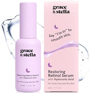 grace & stella Retinol Serum for Face with Hyaluronic Acid (50ml/1.7 fl oz) – Restoring Retinol Hyaluronic Acid Serum for Face to Reduce Fine Lines & Wrinkles – Acido Hialuronico – Vegan Skincare