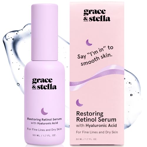 grace & stella Retinol Serum for Face with Hyaluronic Acid (50ml/1.7 fl oz) - Restoring Retinol Hyaluronic Acid Serum for Face to Reduce Fine Lines & Wrinkles - Acido Hialuronico - Vegan Skincare