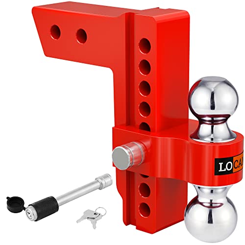 Locame Adjustable Trailer Hitch, Fits 2.5-Inch Receiver Only, 8-Inch Drop/Rise Aluminum Drop Hitch,18,500 Lbs Gtw-Tow Hitch For Heavy Duty Truck With Double Stainless Steel Locks, Red, Lc0015 #TOP12