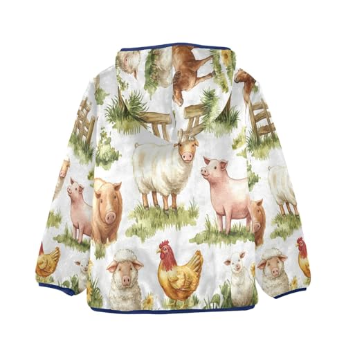 Cute Farm Animals on Grass Toddler Fleece Jacket Girl Boys Hooded Fleece Jacket Coat Warm Outwear Zip-up 3-10T2