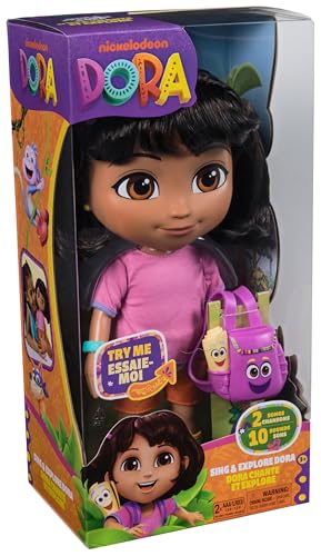 Dora - Poupée Chante Et Explore - Figurine Interactive 30 Cm - 1 Figurine 7 Accessoires 2 Chansons & 10 Sons - Bilingue Français Anglais - Dessin Animé Jouet Maison De Poupée - Jouet Enfant 3 Ans Et +