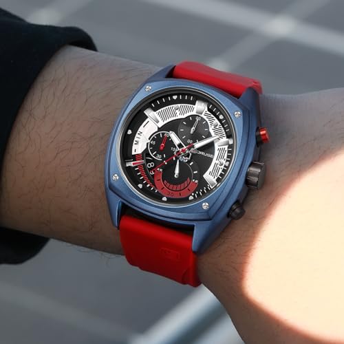Blue Mens Watch Big Face Sport Chronograph Quartz Watches Fashion Military Waterproof Calendar Man Analog Wristwatch with Silicone Strap - Image 3