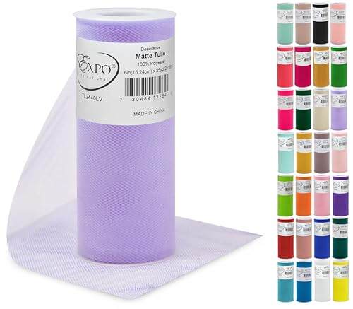 Expo International Decorative Matte Tulle, Roll/Spool of 6 Inches X 25 Yards, Polyester-Made Tulle Fabric, Matte Finish, Lightweight, Versatile, Washable, Easy-to-Use | Lavender
