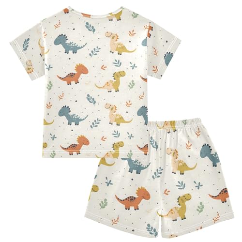 ALAZA Cute Dinosaur Leaves Pajamas Short Sleeve 2 Piece Sleepwear Top and Bottom Pajama Set Unisex2