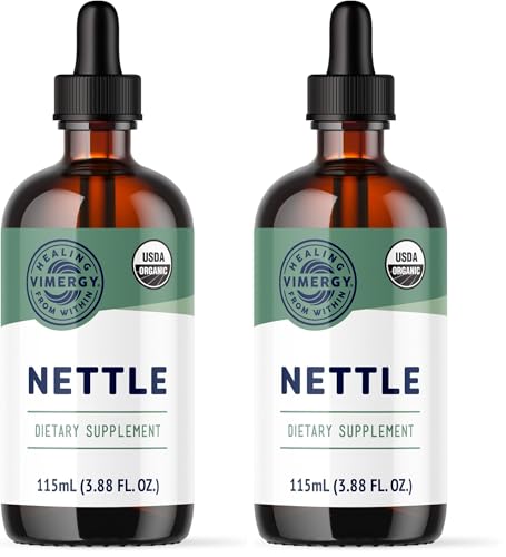 Image of Vimergy Nettle Liquid Supplement, 57 2mL (2 Droppers or 48-54 Drops) Servings (200mg Extract Per Serving) - Promotes Bone Health* - USDA Certified Organic, Vegan, Gluten-Free - 115 mL (Pack of 2)