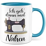 Nähen Tasse mit Spruch - Ich geh dann mal nähen - Kaffeetasse aus Keramik 330ml - Näharbeiten Hobby Näherin Schneider Nähmaschine Stoff Wolle Geschenkidee Kaffee-Becher
