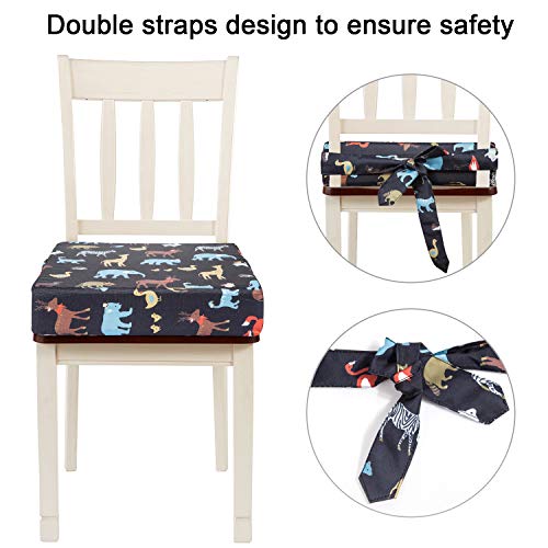Toddler Booster Seat for Dining Table, Adjustable Double Seat Belt Washable Waterproof Child Booster Seat for Table, Portable Booster Seat Travel Increase Cushion (Black)