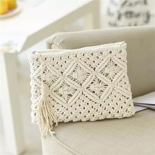 Straw Clutch Purse Summer Holiday Beach Bag Simple Tassel Clutch Straw Bag Beach Woven Bag(Beige)3