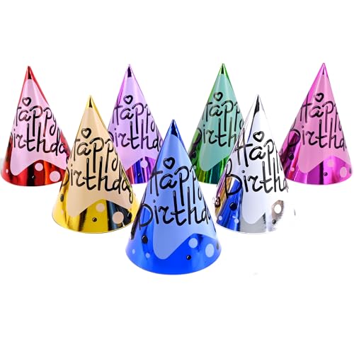 CANREVEL 14 PCS Happy Birthday Party Hats for Kids and Adults, Party Headwear Supplies for Birthday Party Decorations, Cone Hats in 7 Designs for Girls Boys Women Men