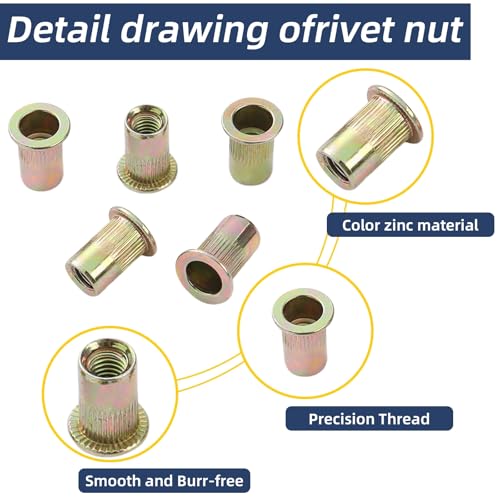 QANCEN 50 Stück Nietmuttern M10 Einziehmuttern Gewindenieten Blindnietmuttern, Verzinkt Kohlenstoffstahl Runde Flachkopf Innengewinde, Rivet Hülsenmutter für Metallplatten, Rohre usw