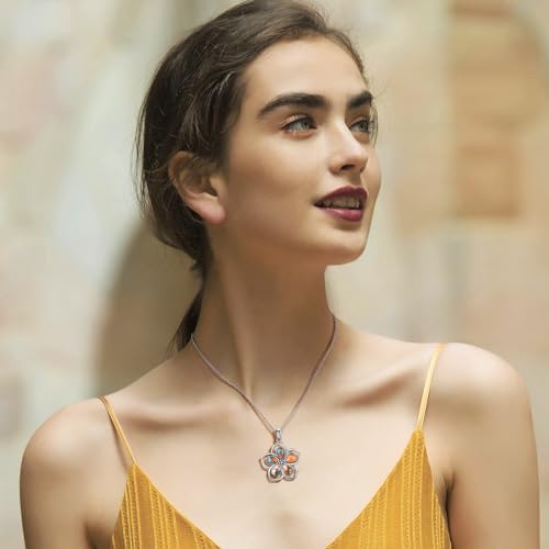 Flower Necklace for Women Silver Plated Pear Shape Turquoise/Coral/Purple Turquoise/Spiny Turquoise/Mother of Pearl Pendant Necklaces Jewelry Gift for Mother's Day2