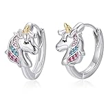 E Inhorn Pendientes infantiles de plata de ley 925 pequeños, joyas de unicornio, regalo de cumpleaños para niñas y mujeres