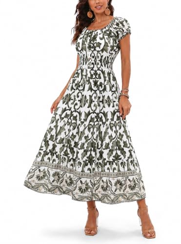 Image of OSTOO Women's 2026 Maxi Dress Short Sleeves Boho Floral Print Tiered Casual Flowy Summer Long Dress