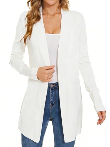 Image of Women Long Knit Cardigan Lightweight Open Front Sweaters | Capsule Wardrobe for Women, Relaxed fit, Buttoned Ribbed cuffs, Dressy Business Casual , for spring early fall office work