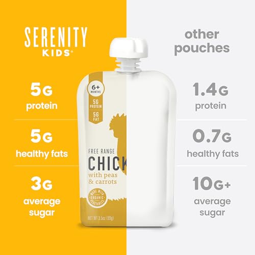 Serenity Kids 6+ Months Baby Food Pouches Puree Made With Ethically Sourced Meats & Organic Veggies | 3.5 Ounce BPA-Free Pouch | Free Range Chicken, Pea, Carrot | 1 Count - Image 6