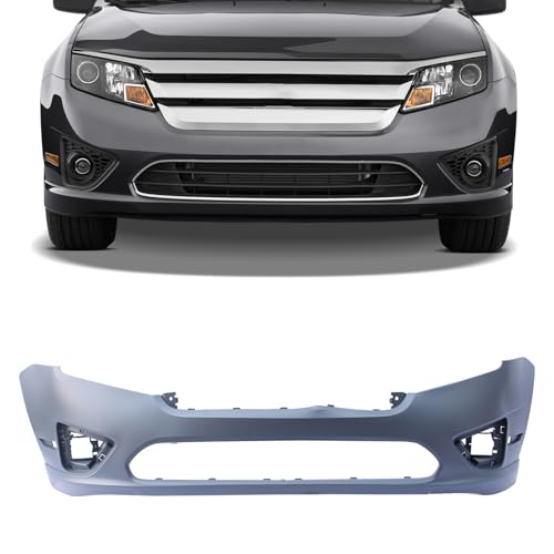 New Upgrade Front Bumper Cover Assembly Compatible with 2010 2011 2012 Fusion Gray Plastic Bumper W/Fog Light Holes Cut-Outs Replace# FO1000650 AE5Z17D957BAPTM