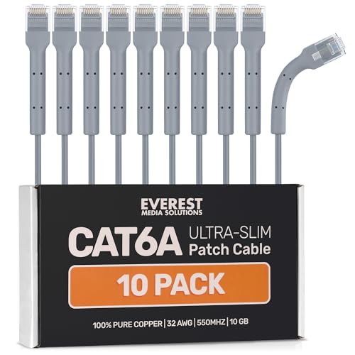 Image of Everest Ultra Slim Cat6a Ethernet Patch Cables 5ft (10-Pack) Gray | Bendable, Thin and Flexible