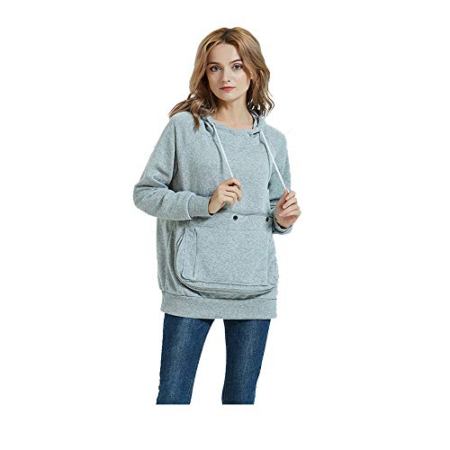 Pet Pouch Hoodie Long Sleeve Fleece Kitten Puppy Holder Carrier Sweatshirt for Women (Light Grey, Medium)