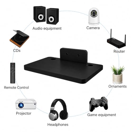 Image of Floating Projector Wall Mount DVD Shelf Wooden Floating Entertainment Center Supports 24lbs,Perfect for Projector,DVD Player,Game, Cable Box (Single Shelf Black)