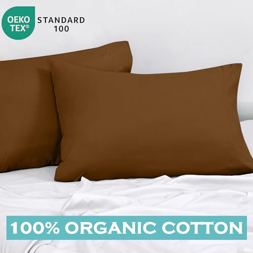 Image of ROYALE LINENS 300 Thread Count 100% Long Staple Combed Cotton Pillowcases Set of 2 -Ultra Soft -Standard Bed Pillow Cover- 20 inchx26 inch -Breathable, Cool & Crisp Percale Pillow Cases (Std, Chocolate)