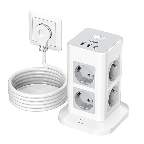 TESSAN Regleta Enchufe Plano, 8 Tomas Protección Sobretensión, 2M, Gris