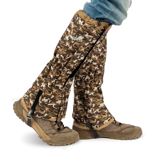 HiGaits Leg Gaiters for Men and Women Waterproof Adjustable Gators for Hiking Boots in Climbing Hunting Trekking & Fishing Snow Gaiters (Camo L)
