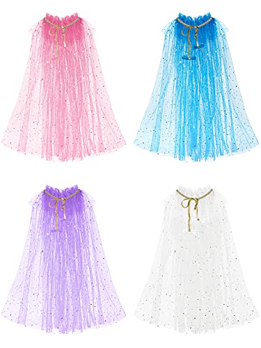 4 Pieces Purple Princess Cape Girls Princess Cloak White Princess Accessories for Little Girls Stylish Princess Cloak for Girls Blue Cape for Kids for Little Girls Christmas Cosplay Party Accessories
