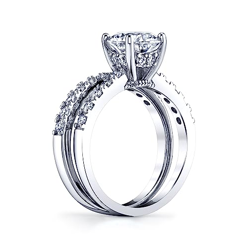 Metal Masters Co. 2.25Ct Round Moissanite 18K White Gold Over Silver Under Halo Bridal Set Wedding Engagement Ring Set3