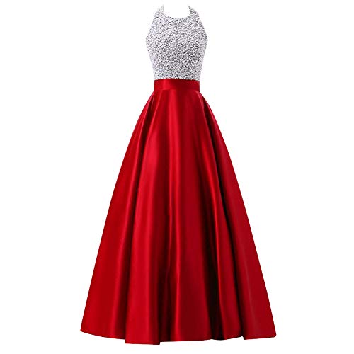 AnyuA Femme Robe de Soirée Longue Col Rond Maxi sans Manches Party Cérémonie Mariage Grand Taille Rouge M Cover