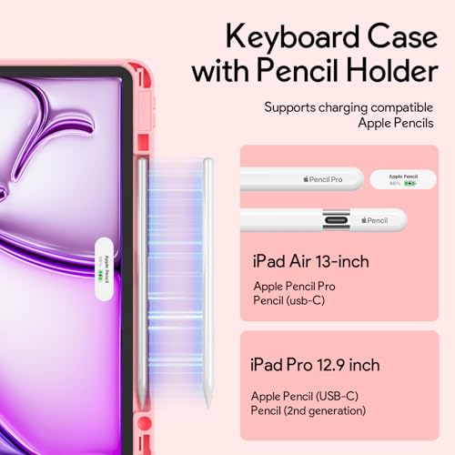 Image of YBING for iPad Air 13 Inch & Pro 12.9 Keyboard Case with Mouse, 7 Colors Backlit Keyboard & 360 Rotating Cover with Pencil Holder for iPad Pro 12.9 (6th, 5th, 4th gen), Air 13 M4 /M3 /M2 (Pink)