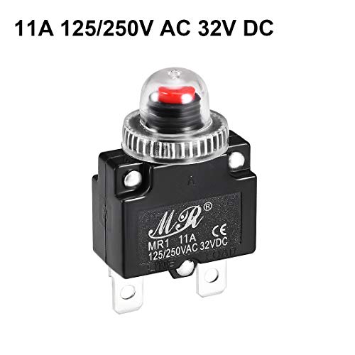 Sourcingmap Thermal Circuit Breakers 11A 125/250V AC 32V DC Push Button Reset Overload Protector Switch with Waterproof Cap 2 Pcs - Image 3